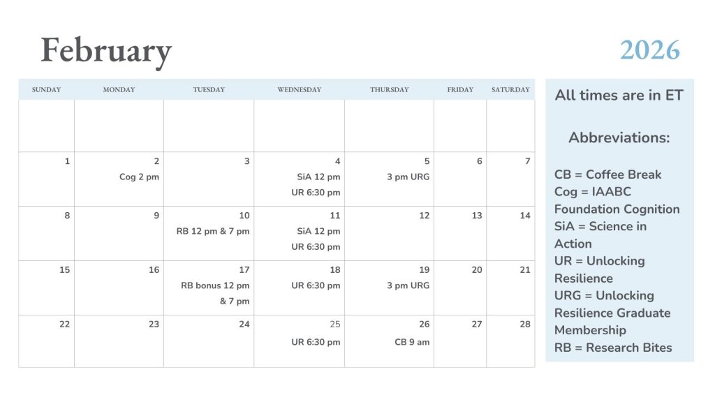 List of Science Matters events in February 2026. Research Bites is on February 10th at 12 pm and 7 pm ET. The Research Bites bonus webinar is on February 17th at 12 pm and 7 pm ET. Unlocking Resilience starts on February 4th at 6:30 pm ET